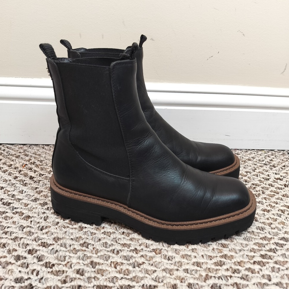 Sam Edelman Laguna Chelsea Boots Black Leather Platform Chunky